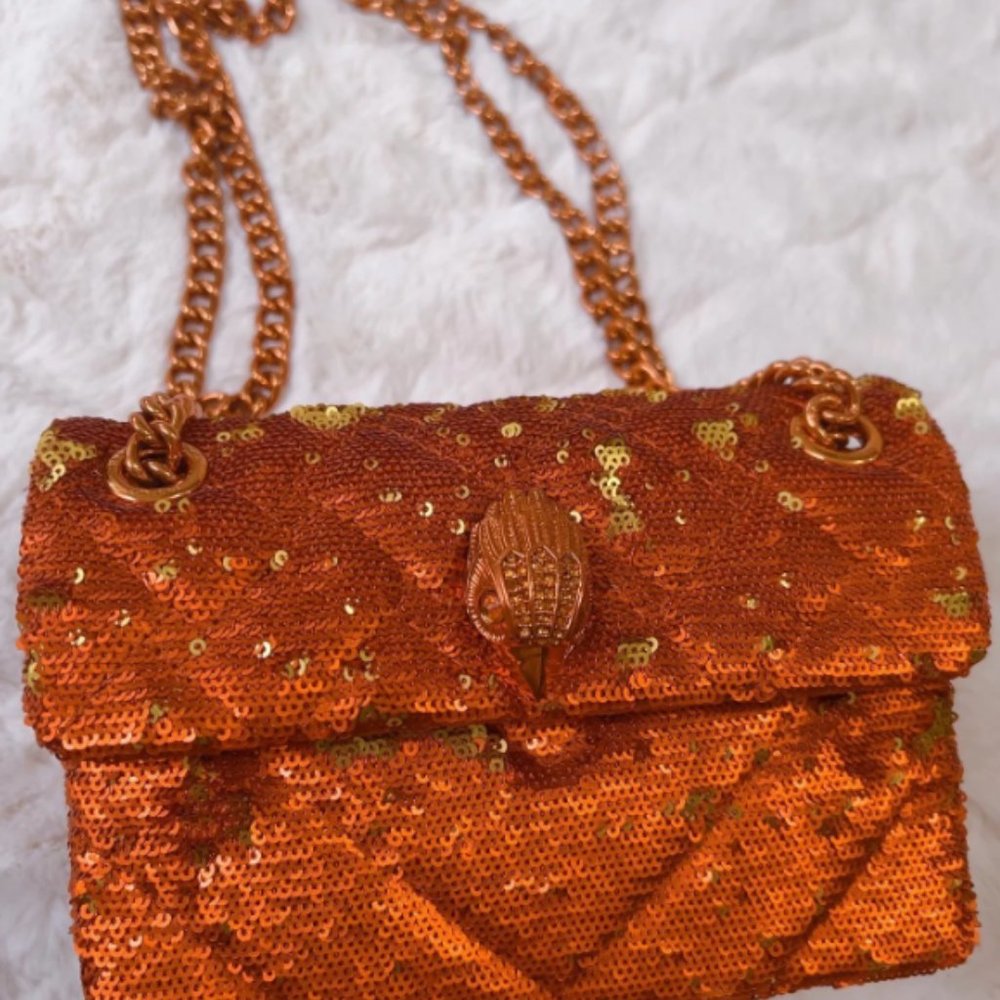 RARE Kurt Geiger Orange Sequin Crossbody Bag with Orange Metal Strap